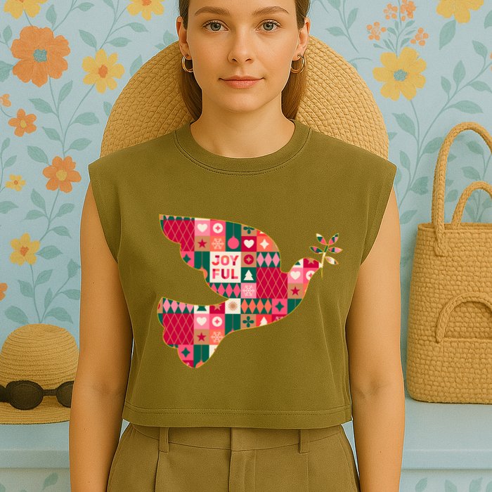 Christmas Joyful Pattern Peace Dove Garment-Dyed Women's Muscle Tee