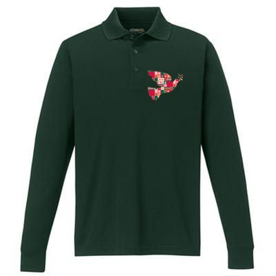 Christmas Joyful Pattern Peace Dove Performance Long Sleeve Polo