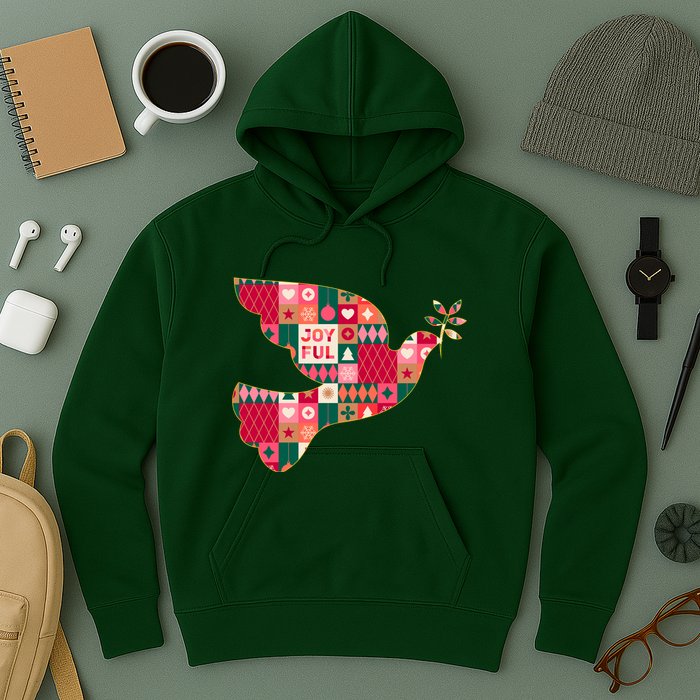 Christmas Joyful Pattern Peace Dove Hoodie