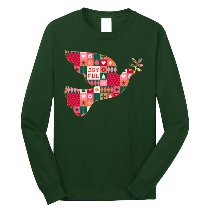 Christmas Joyful Pattern Peace Dove Long Sleeve Shirt