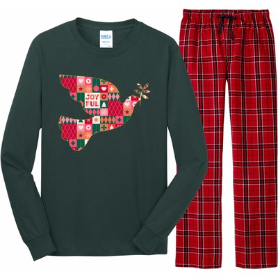 Christmas Joyful Pattern Peace Dove Long Sleeve Pajama Set