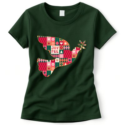 Christmas Joyful Pattern Peace Dove Womens T-Shirt