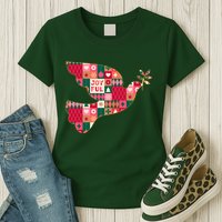 Christmas Joyful Pattern Peace Dove Womens T-Shirt
