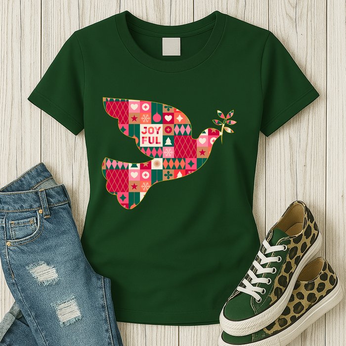 Christmas Joyful Pattern Peace Dove Womens T-Shirt