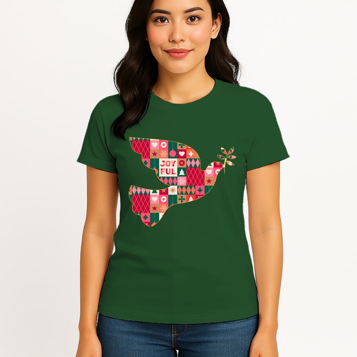 Christmas Joyful Pattern Peace Dove Womens T-Shirt