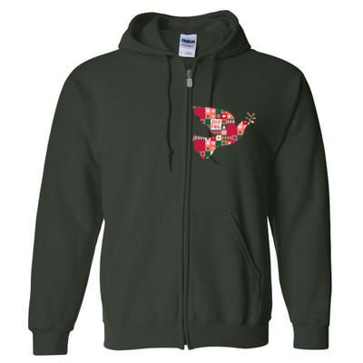 Christmas Joyful Pattern Peace Dove Full Zip Hoodie