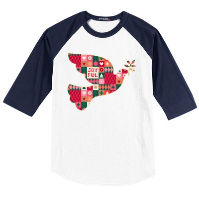 Christmas Joyful Pattern Peace Dove Baseball Sleeve Shirt