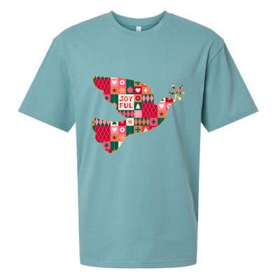 Christmas Joyful Pattern Peace Dove Sueded Cloud Jersey T-Shirt