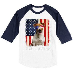 Cool Jack Russell Terrier Dog Dad American Flag FatherS Day Baseball Sleeve Shirt