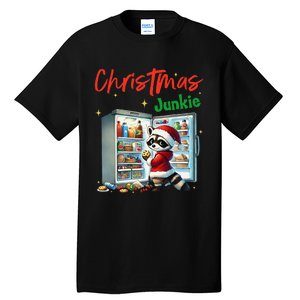 Christmas Junkie Raccoon Santa Hat Food Lovers Xmas Fridge Tall T-Shirt