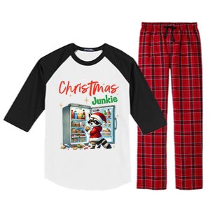 Christmas Junkie Raccoon Santa Hat Food Lovers Xmas Fridge Raglan Sleeve Pajama Set