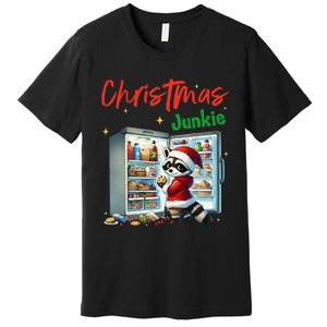 Christmas Junkie Raccoon Santa Hat Food Lovers Xmas Fridge Premium T-Shirt