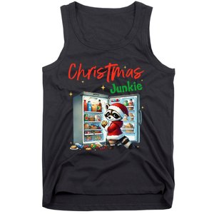 Christmas Junkie Raccoon Santa Hat Food Lovers Xmas Fridge Tank Top