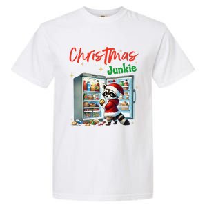 Christmas Junkie Raccoon Santa Hat Food Lovers Xmas Fridge Garment-Dyed Heavyweight T-Shirt