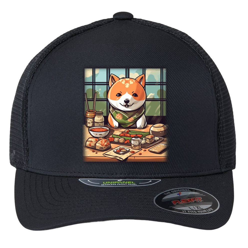 Cute Japanese Sushi Master Dog Chef Kawaii Anime Great Gift Flexfit Unipanel Trucker Cap