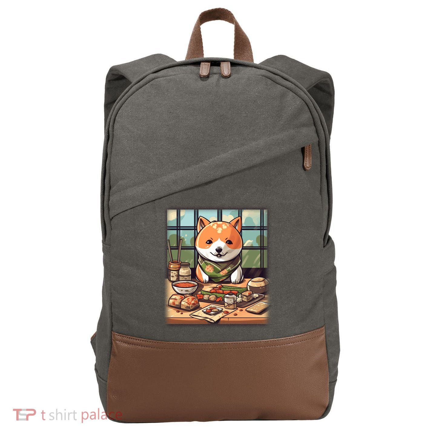 Cute Japanese Sushi Master Dog Chef Kawaii Anime Great Gift Cotton Canvas Backpack