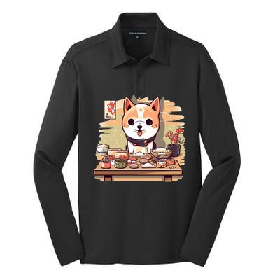 Cute Japanese Sushi Master Dog Chef Kawaii Anime Gift Silk Touch Performance Long Sleeve Polo