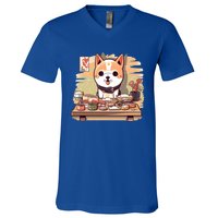 Cute Japanese Sushi Master Dog Chef Kawaii Anime Gift V-Neck T-Shirt