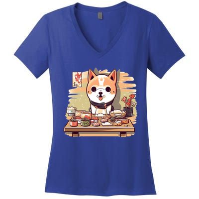 Cute Japanese Sushi Master Dog Chef Kawaii Anime Gift Women's V-Neck T-Shirt