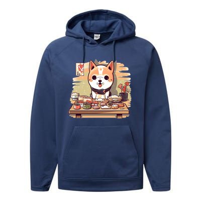 Cute Japanese Sushi Master Dog Chef Kawaii Anime Gift Performance Fleece Hoodie