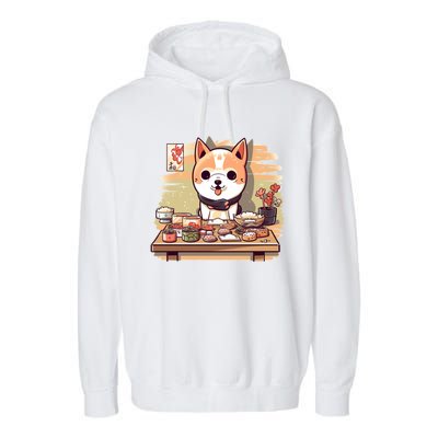 Cute Japanese Sushi Master Dog Chef Kawaii Anime Gift Garment-Dyed Fleece Hoodie