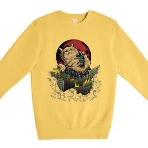 Catzilla Japanese Sunset Funny Cat Monster Manga Premium Crewneck Sweatshirt