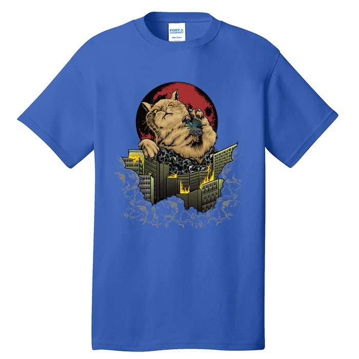 Catzilla Japanese Sunset Funny Cat Monster Manga Tall T-Shirt