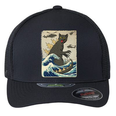 Catzilla Japanese Sunset Print For Cat Mom Dad Flexfit Unipanel Trucker Cap