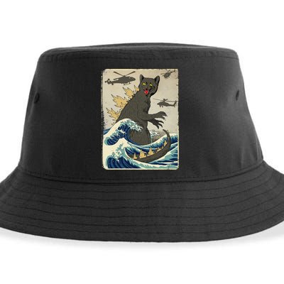 Catzilla Japanese Sunset Print For Cat Mom Dad Sustainable Bucket Hat