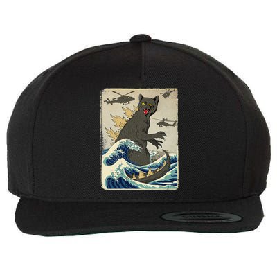 Catzilla Japanese Sunset Print For Cat Mom Dad Wool Snapback Cap