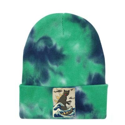 Catzilla Japanese Sunset Print For Cat Mom Dad Tie Dye 12in Knit Beanie