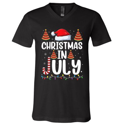 Christmas July Santa Hat Xmas V-Neck T-Shirt