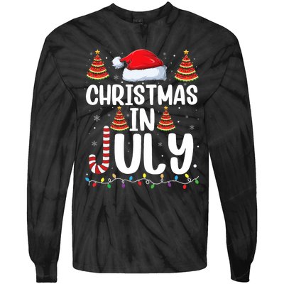 Christmas July Santa Hat Xmas Tie-Dye Long Sleeve Shirt