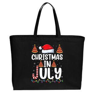 Christmas July Santa Hat Xmas Cotton Canvas Jumbo Tote