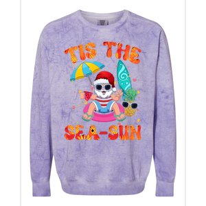 Christmas July Summer Lovers Beach Santa Tis The Seasun Colorblast Crewneck Sweatshirt