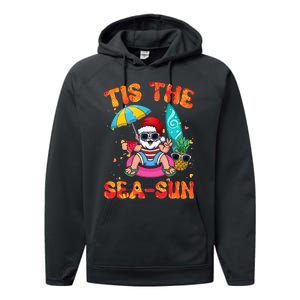 Christmas July Summer Lovers Beach Santa Tis The Seasun Performance Fleece Hoodie