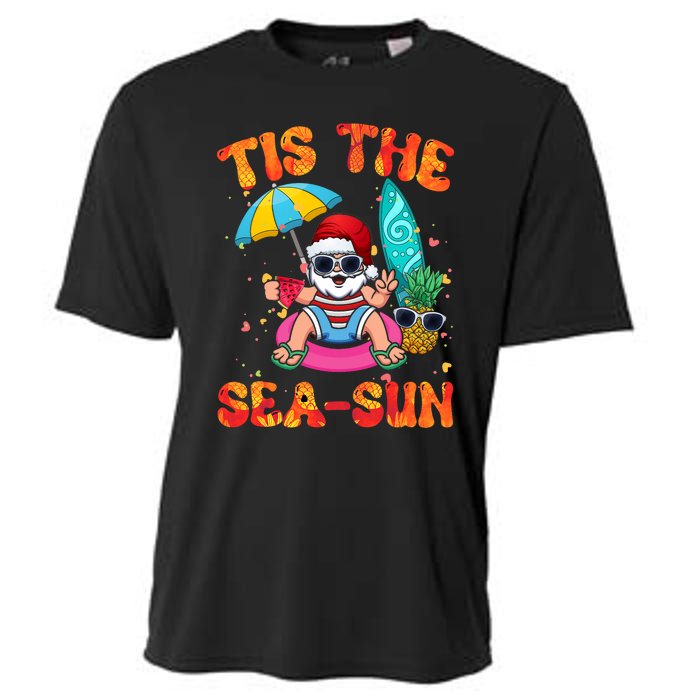 Christmas July Summer Lovers Beach Santa Tis The Seasun Cooling Performance Crew T-Shirt