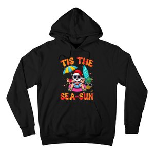 Christmas July Summer Lovers Beach Santa Tis The Seasun Hoodie