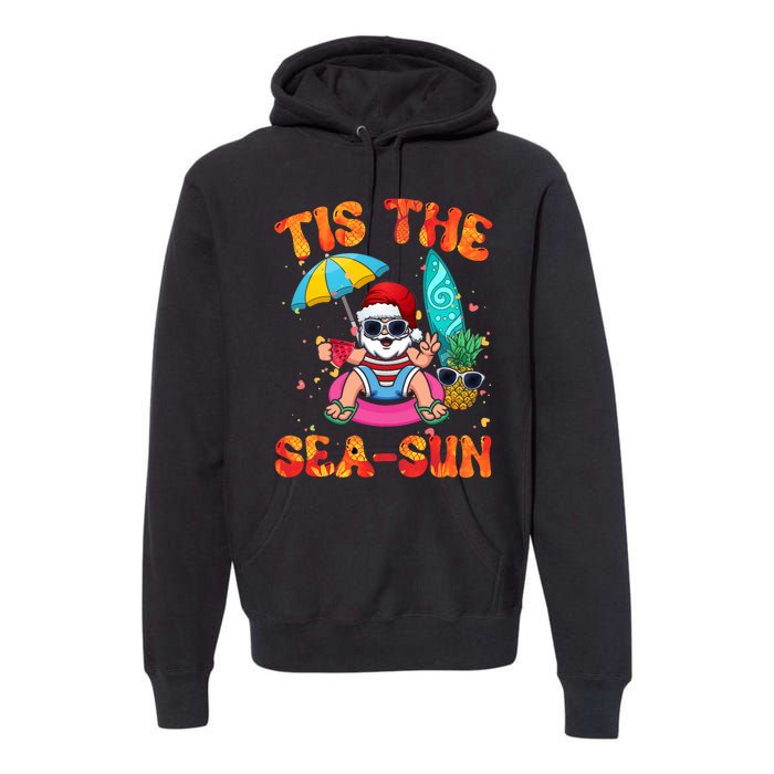 Christmas July Summer Lovers Beach Santa Tis The Seasun Premium Hoodie