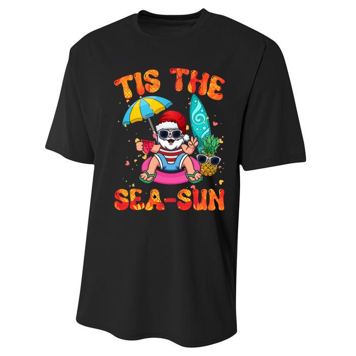 Christmas July Summer Lovers Beach Santa Tis The Seasun Performance Sprint T-Shirt