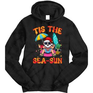 Christmas July Summer Lovers Beach Santa Tis The Seasun Tie Dye Hoodie