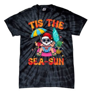 Christmas July Summer Lovers Beach Santa Tis The Seasun Tie-Dye T-Shirt