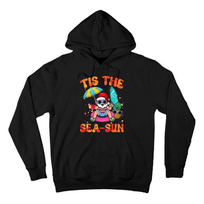 Christmas July Summer Lovers Beach Santa Tis The Seasun Tall Hoodie