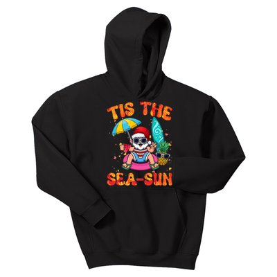 Christmas July Summer Lovers Beach Santa Tis The Seasun Kids Hoodie