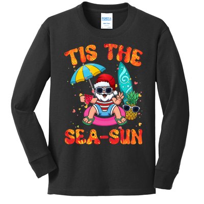 Christmas July Summer Lovers Beach Santa Tis The Seasun Kids Long Sleeve Shirt