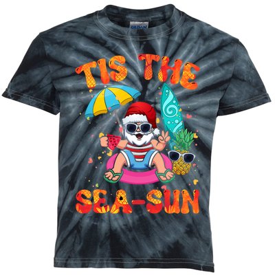 Christmas July Summer Lovers Beach Santa Tis The Seasun Kids Tie-Dye T-Shirt