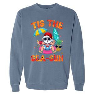 Christmas July Summer Lovers Beach Santa Tis The Seasun Garment-Dyed Sweatshirt