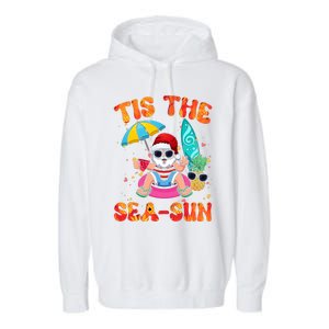 Christmas July Summer Lovers Beach Santa Tis The Seasun Garment-Dyed Fleece Hoodie