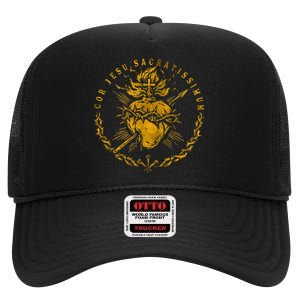 Cor Jesu Sacratissimum SacredHeart Of Jesus Catholic Faith High Crown Mesh Back Trucker Hat