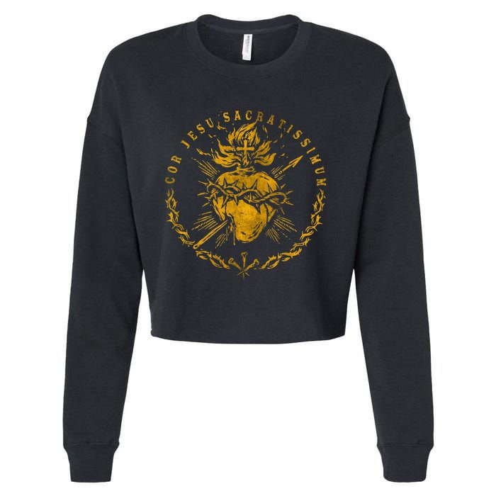 Cor Jesu Sacratissimum SacredHeart Of Jesus Catholic Faith Cropped Pullover Crew